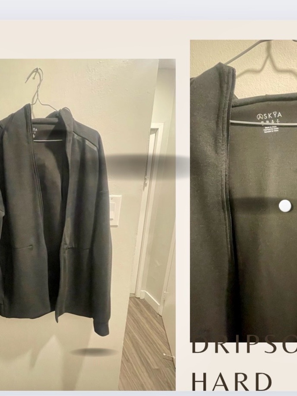 ASKYA SKYA Black Technical Full-Zip Hoodie Size Large Tech Fleece Streetwear